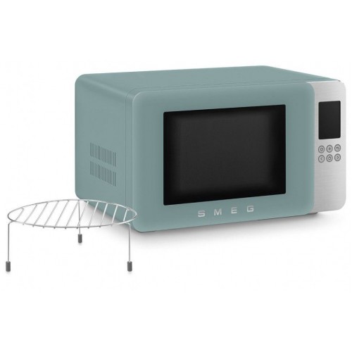 Микроволновая печь SMEG, отдельностоящая, объем 29 л, 4 функции приготовления, гриль, 18 автоматических программ, быстрый старт, размораживание, мощность 900 Вт, 5 уровней мощности, инвертер + поворотный стол, цвет изумрудно-зеленый