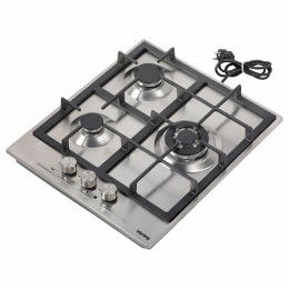 Встраиваемая варочная панель Korting/ Газ, Crystal, 45x51 см, газовая, нержавеющая сталь, независимая, электроподжиг, газ-контроль, чугунные решетки, в комплекте - подставка WOK и адаптер для кофейника, цвет-нержавеющая сталь