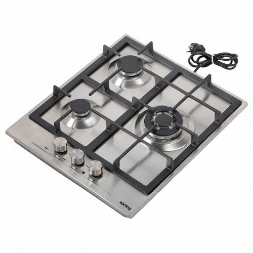 Встраиваемая варочная панель Korting/ Газ, Crystal, 45x51 см, газовая, нержавеющая сталь, независимая, электроподжиг, газ-контроль, чугунные решетки, в комплекте - подставка WOK и адаптер для кофейника, цвет-нержавеющая сталь
