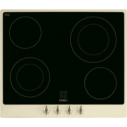 Варочная панель Smeg Coloniale P864PO, 60 см, стеклокерамика, кремовая рамка, латунная фурнитура