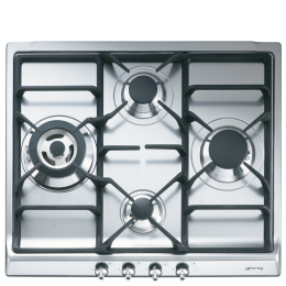 Варочная панель Smeg SER60SGH3, газ, 60 см, 4 конфорки, электроподжиг, чугунные решетки