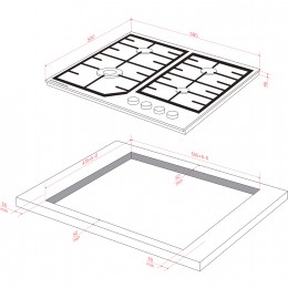 Варочная поверхность Kuppersberg/ KITCHEN RETAIL / Варочная поверхность Kuppersberg, газ, High-Tech, 58 см, автоматический электроподжиг, газ-контроль, форсунки под сжиженый газ, SABAF конфорки, чугунные решетки, цвет нержавеющая сталь, цвет фурнитуры чер