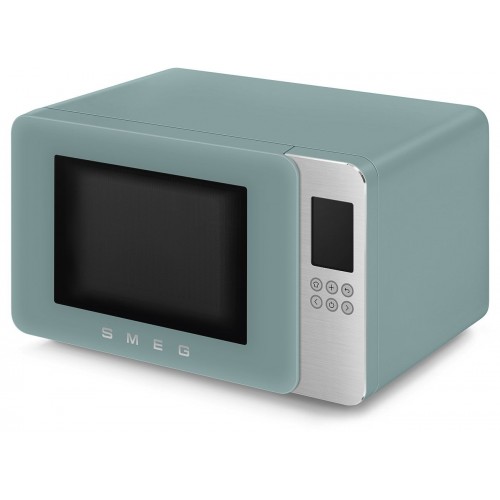 Микроволновая печь SMEG, отдельностоящая, объем 29 л, 4 функции приготовления, гриль, 18 автоматических программ, быстрый старт, размораживание, мощность 900 Вт, 5 уровней мощности, инвертер + поворотный стол, цвет изумрудно-зеленый