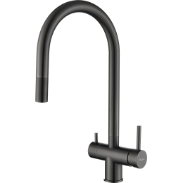 RIVELATO 2433505 PVD black однорычажный смеситель для кухни TREVI U-обр. с краном питьевой воды D-35мм, выдвижной излив, материал: латунь, цвет: черный