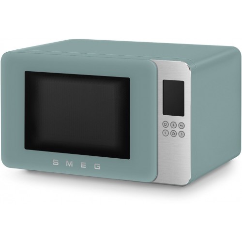 Микроволновая печь SMEG, отдельностоящая, объем 29 л, 4 функции приготовления, гриль, 18 автоматических программ, быстрый старт, размораживание, мощность 900 Вт, 5 уровней мощности, инвертер + поворотный стол, цвет изумрудно-зеленый