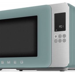 Микроволновая печь SMEG, отдельностоящая, объем 29 л, 4 функции приготовления, гриль, 18 автоматических программ, быстрый старт, размораживание, мощность 900 Вт, 5 уровней мощности, инвертер + поворотный стол, цвет изумрудно-зеленый