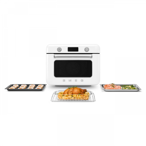 Мини-печь Smeg 30 л с LCD дисплеем, 10 функциями, паром и галогенной подсветкой в стиле 50-х годов - белая