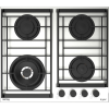 Встраиваемая газовая варочная панель KORTING 60 см с 4 конфорками, WOK, газ-контролем и электроподжигом - нержавеющая сталь