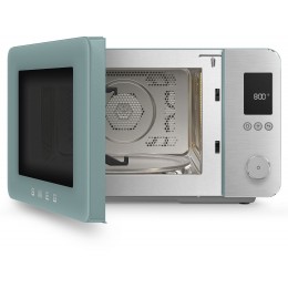 Микроволновая печь SMEG, отдельностоящая, объем 27 л, 9 функции приготовления, аэрогриль, 25 автоматических программ, быстрый старт, размораживание, мощность 900 Вт, 5 уровней мощности, инвертер + поворотный стол, плавное открывание дверцы, цвет изумрудно