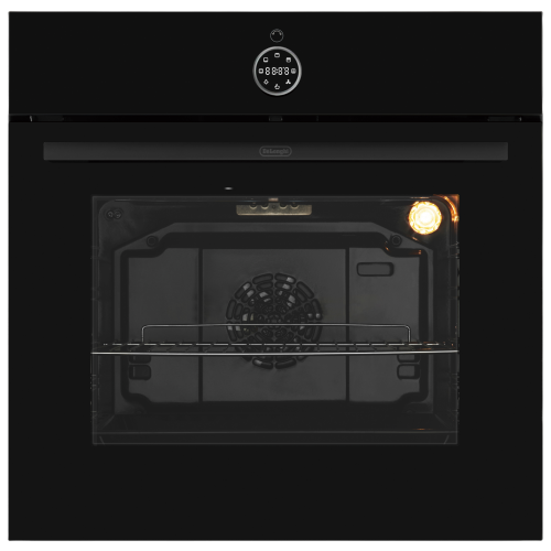 Встраиваемый духовой шкаф Delonghi 78 л с 12 режимами, конвекцией и грилем – черный цвет, телескопические направляющие, цветной программатор и таймер
