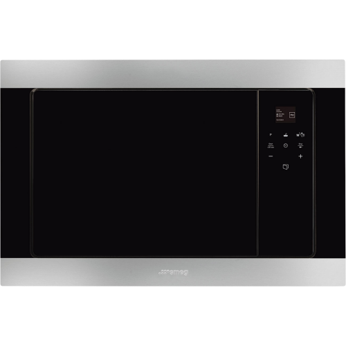 Встраиваемая микроволновая печь SMEG 60 см, 38 см, 3 функции, черное стекло Eclipse и нержавеющая сталь