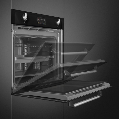 Встраиваемый духовой шкаф SMEG Victoria 60 см с пароувлажнением и пиролизом – 12 функций, черный цвет
