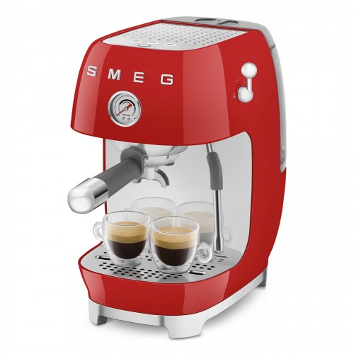 Рожковая эспрессо кофемашина SMEG 50-х годов, 15 бар, капучинатор, 1.4 л, красная