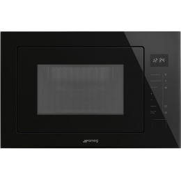 Встраиваемая микроволновая печь SMEG FMI025B3, 26 л, 6 функций, гриль, LED-дисплей, сенсорное управление, черный цвет.