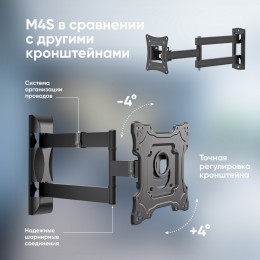 Кронштейн ONKRON M4S Black, 17-43'', VESA до 200x200 мм, наклон ±8°, поворот 180°, макс. вес 35 кг.