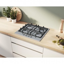 BOSCH PGH6B5K90R, газовая варочная панель 60см, нерж. сталь, 4 конфорки, WOK, газ-контроль, электроподжиг