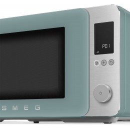 Микроволновая печь SMEG, отдельностоящая, объем 27 л, 9 функции приготовления, аэрогриль, 25 автоматических программ, быстрый старт, размораживание, мощность 900 Вт, 5 уровней мощности, инвертер + поворотный стол, плавное открывание дверцы, цвет изумрудно