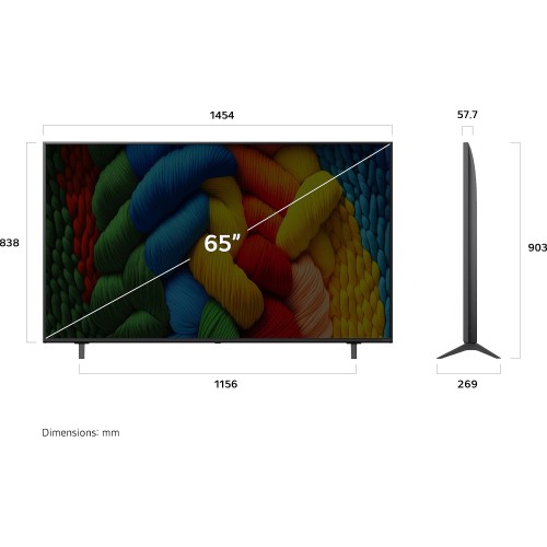 Телевизор ЖК 65'' LG/ 65", Ultra HD, Nano Color, Smart TV, WebOS, Wi-Fi, DVB-T2/C/S2, MR, 60Hz Native, 2.0ch (20W), 2 HDMI, 2 USB, 2 Pole, Ashed Blue, 2025