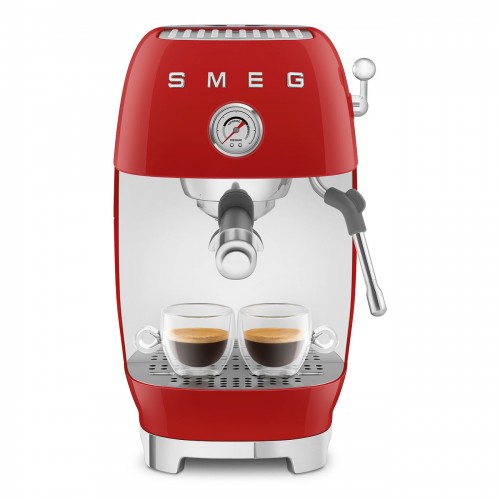 Рожковая эспрессо кофемашина SMEG 50-х годов, 15 бар, капучинатор, 1.4 л, красная