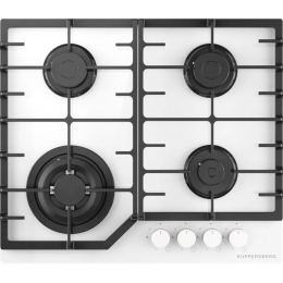 Варочная поверхность Kuppersberg/ KITCHEN RETAIL / Варочная поверхность Kuppersberg, газ, High-Tech, 59 см, автоматический электроподжиг, газ-контроль, форсунки под сжиженый газ, SABAF конфорки, чугунные решетки, цвет белый, цвет фурнитуры белый