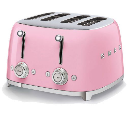 Тостер на 4 ломтика розовый с функциями подогрева, размораживания и багель, 6 уровней поджаривания, съемный поддон для крошек