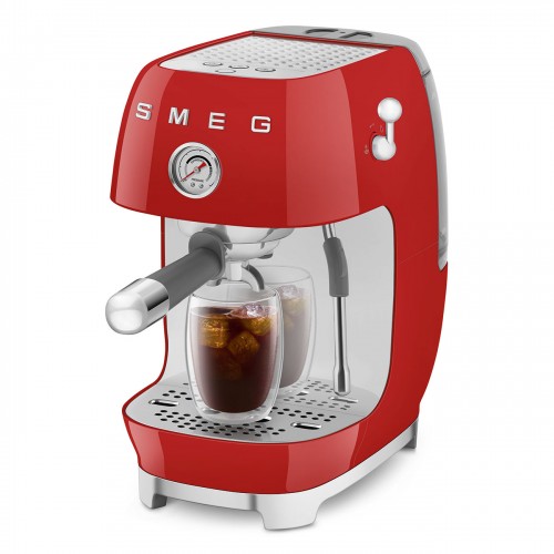 Рожковая эспрессо кофемашина SMEG 50-х годов, 15 бар, капучинатор, 1.4 л, красная