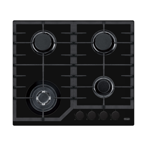Встраиваемая варочная панель Delonghi/ Встраиваемая варочная панель Delonghi, газ, 60 см, 4 конфорки, WOK, автоподжиг, газ-контроль, чугунные решетки, цвет черное стекло