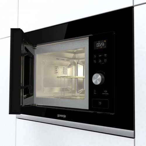 Встраиваемая микроволновая печь GORENJE с электронным управлением, черная, 20 л, левостороннее открывание, размеры 59,5 × 38,8 × 34,4 см