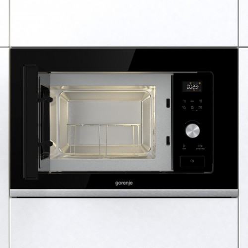 Встраиваемая микроволновая печь GORENJE с электронным управлением, черная, 20 л, левостороннее открывание, размеры 59,5 × 38,8 × 34,4 см