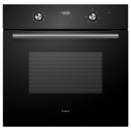 Духовой шкаф Evelux EO 630 PB, 60 см, 70л, 8 режимов, утапливаемые переключатели, черное стекло.