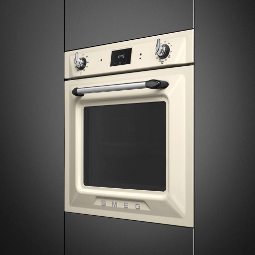 Встраиваемая электрическая духовка SMEG 60 см с пиролизом, 9 функций, кремовая, класс А