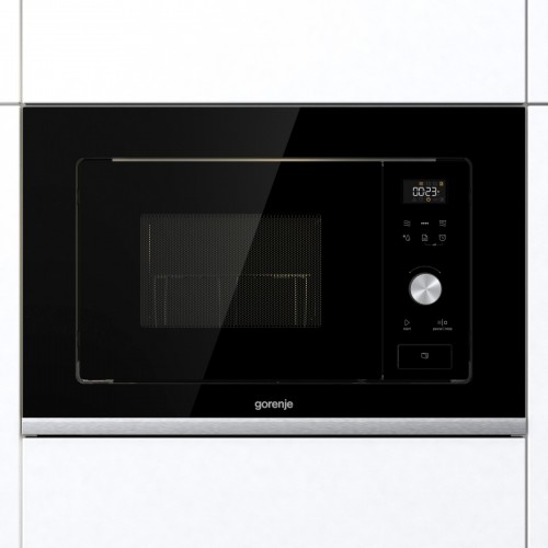 Встраиваемая микроволновая печь GORENJE с электронным управлением, черная, 20 л, левостороннее открывание, размеры 59,5 × 38,8 × 34,4 см
