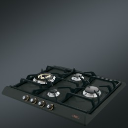 Встраиваемая газовая панель SMEG sr764ao, 60 см, антрацит, 4 горелки, латунная фурнитура