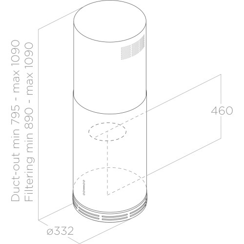 Островная вытяжка ELICA 33 см: отвод/рециркуляция, 3 скорости, 1200 м³/ч, LED освещение, индикация фильтра, уровень шума 49-63 дБ, цвет не указан.