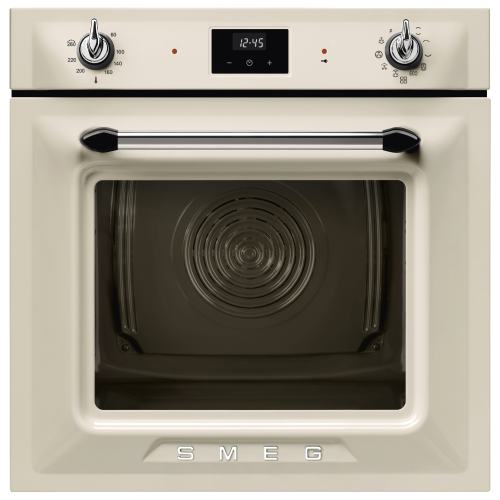 Встраиваемая электрическая духовка SMEG 60 см с пиролизом, 9 функций, кремовая, класс А
