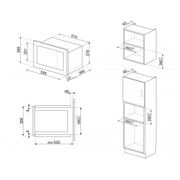 Встраиваемая микроволновая печь SMEG FMI025B3, 26 л, 6 функций, гриль, LED-дисплей, сенсорное управление, черный цвет.