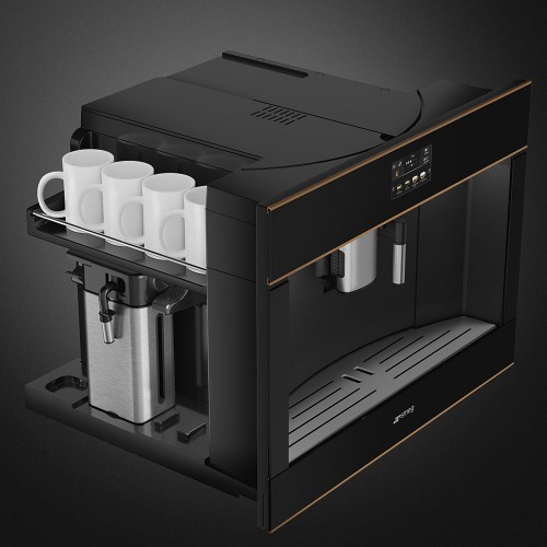 Кофемашина Smeg/ SMEG CMS4604NRRU Автоматическая кофемашина, 60 см, высота 45 см, черное стекло Eclipse, медный профиль