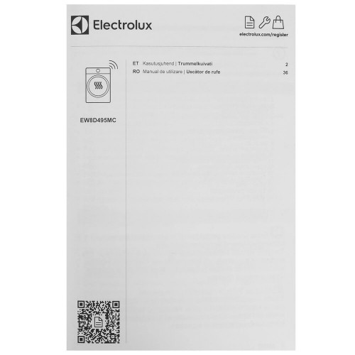 Сушильный барабан ELECTROLUX с тепловым насосом, 9 кг, 12 программ, инверторный мотор, белый, глубина 63.8 см - SteamCare