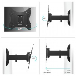 Кронштейн ONKRON M2S Black 17-43 VESA до 200x200, наклон -2º+12º, поворот 80º, вылет 35-205мм