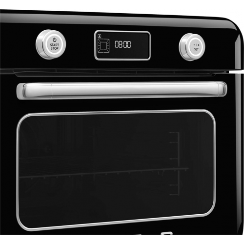 Мини-печь Smeg 30 л с LCD дисплеем, 10 функциями, паром и галогенной подсветкой в стиле 50-х, черная