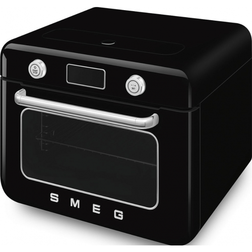 Мини-печь Smeg 30 л с LCD дисплеем, 10 функциями, паром и галогенной подсветкой в стиле 50-х, черная