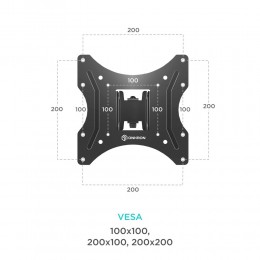 Кронштейн ONKRON M2S Black 17-43 VESA до 200x200, наклон -2º+12º, поворот 80º, вылет 35-205мм