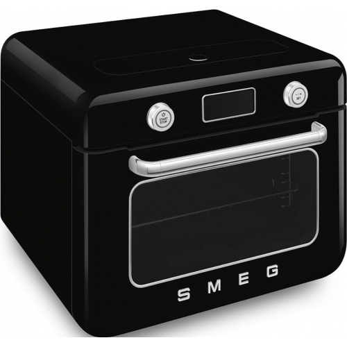 Мини-печь Smeg 30 л с LCD дисплеем, 10 функциями, паром и галогенной подсветкой в стиле 50-х, черная