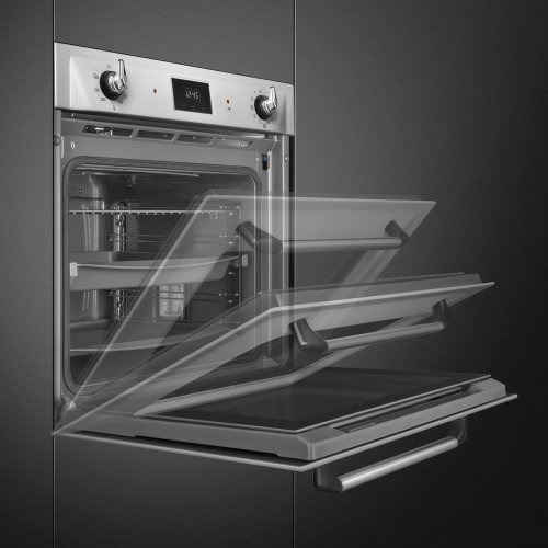 Духовой шкаф Smeg/ Духовой шкаф Smeg, 60 см, пиролитическая очистка, 9 функций приготовления, поворотные переключатели, таймер, автоматическое отключение, полезный объем 68л, энергоэффективность А, цвет нержавеющая сталь