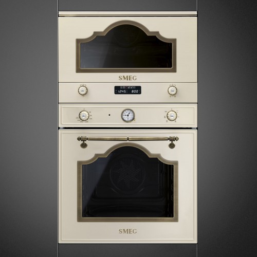 Встраиваемая микроволновая печь SMEG 60 см, 38 см, 6 функций, кремовая с латунной фурнитурой