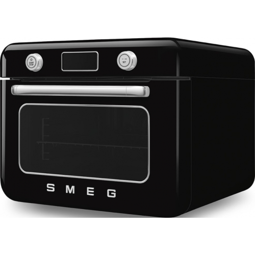 Мини-печь Smeg 30 л с LCD дисплеем, 10 функциями, паром и галогенной подсветкой в стиле 50-х, черная