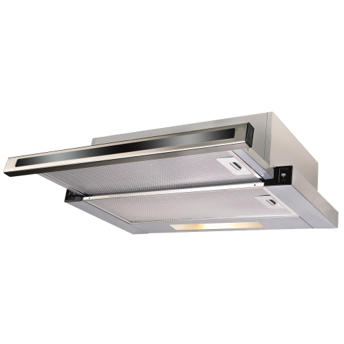 Встраиваемая вытяжка Korting 50 см с выдвижным экраном, 600 м³/ч, LED освещение, нерж. сталь и черное стекло