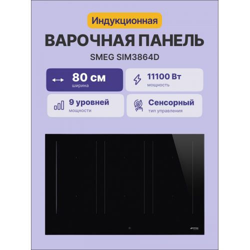 Встраиваемая индукционная панель SMEG 80 см с ультранизким профилем и черным стеклом