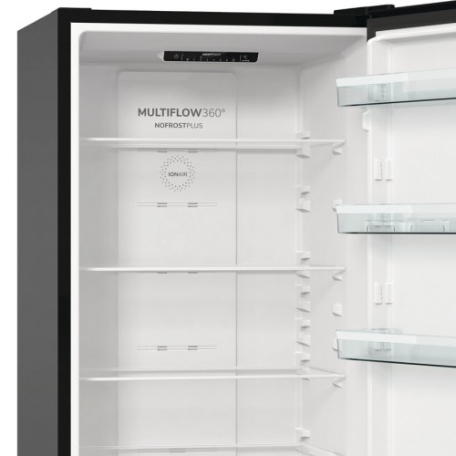 H1: Отдельностоящий холодильник Gorenje 60 см, 353 л, NoFrost Plus, Multiflow, электронное управление, А++, черный