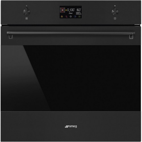 Духовой шкаф Smeg черный, 11 функций, СВЧ, паровая очистка, термощуп, 68 л, сенсорное управление